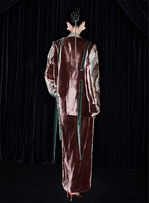 M essential Mackay designer vine pattern embroidery marble print jacket skirt suit- Eden.