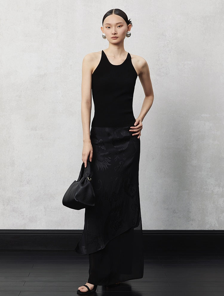 HECO acetate tulle high waisted cascading long skirt summer - lion.