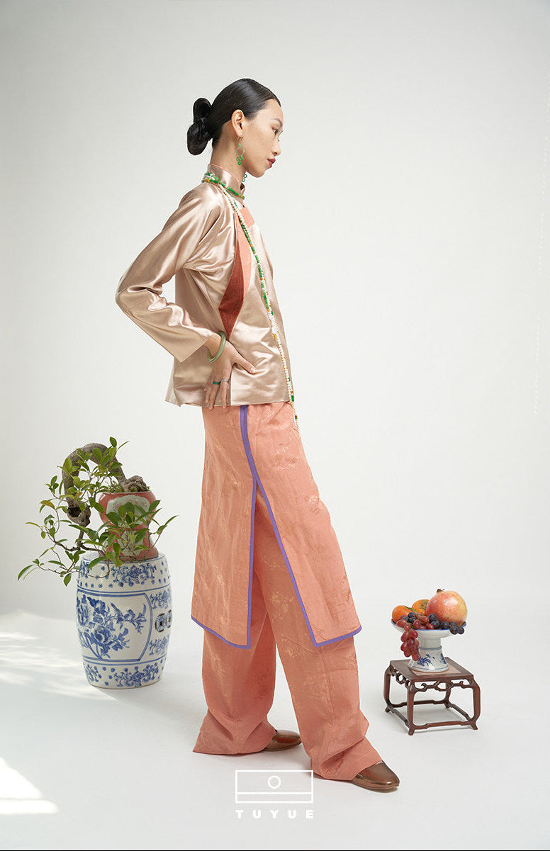 TUYUE Linen Woven Flower Slit Skirt Pants Set Layered- RICHARD