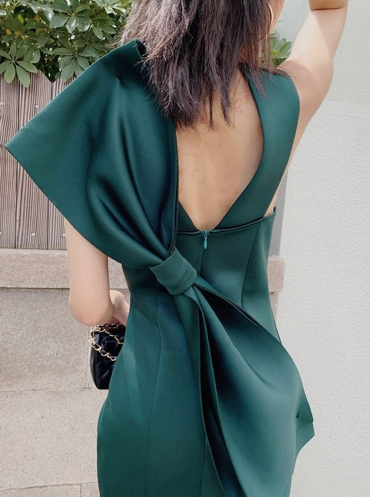 DOLLY Luxury Halter Neck Sleeveless Backless Big Bow Dinner Dress-PELA