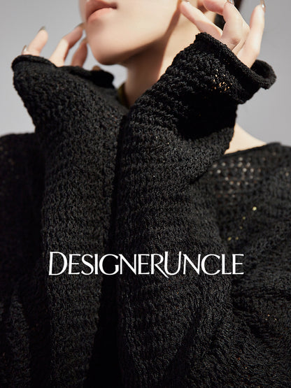 DGU| Hollow loose knitted long sleeves lazy style niche design pullover sweater - TEST.
