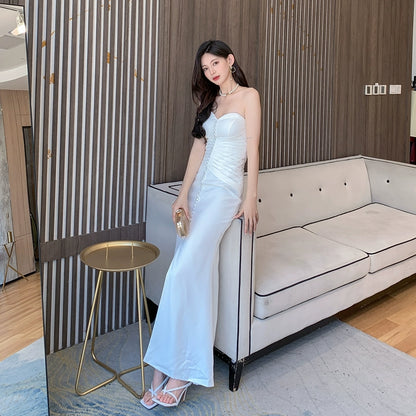 DOLLY Elegant Retro Style Sleeveless Off Shoulder Chest Wrap Long Fish Tail Dress-POW