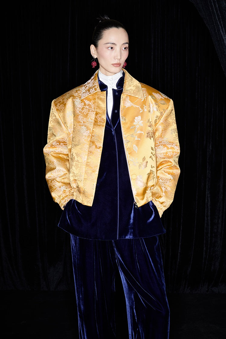 M essential Mackay designer Tanige jacquard panelled wide-shoulder lapel  jacket - INTOH.