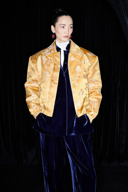 M essential Mackay designer Tanige jacquard panelled wide-shoulder lapel  jacket - INTOH.