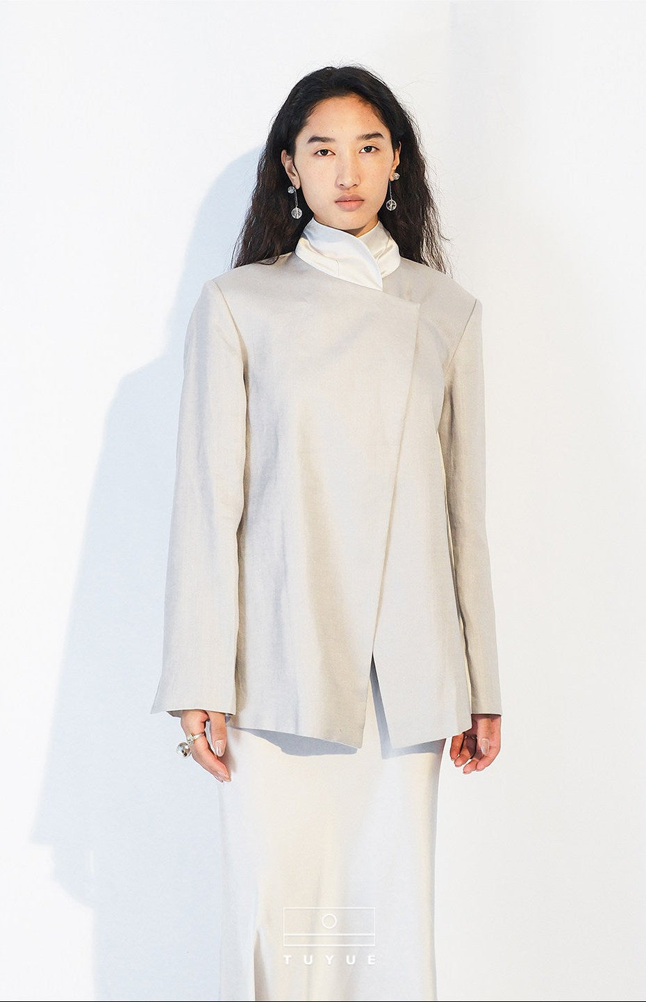 TUYUE Mulberry Silk Linen Stand-up Collar Slim Suit - HARPER.