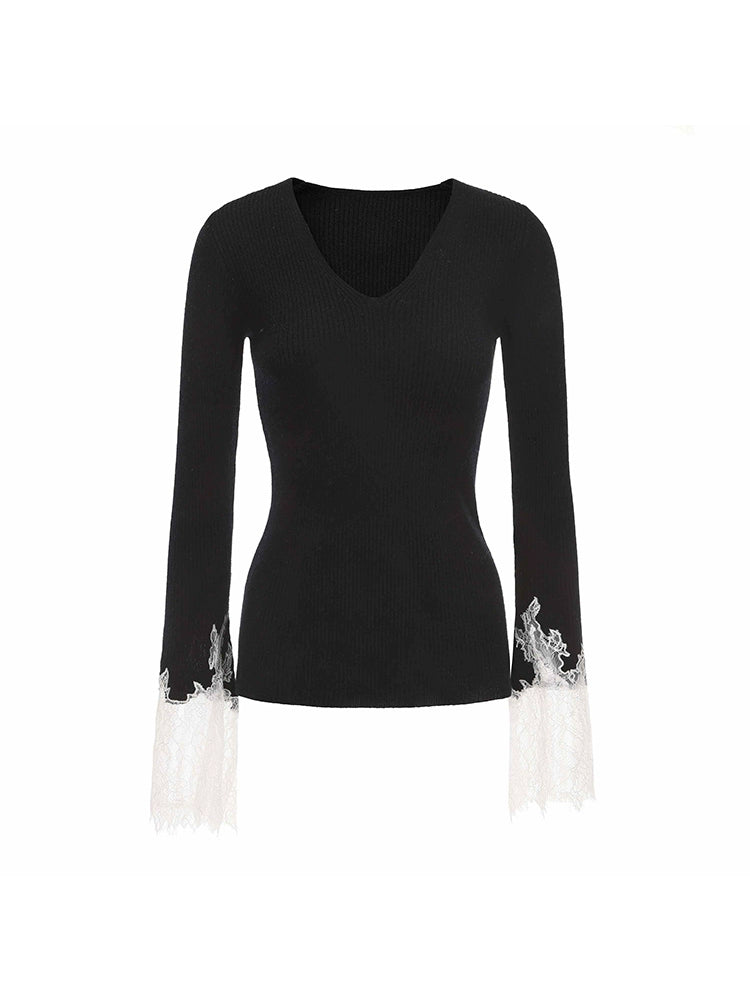 ATELIER MISS LU lace-panelled cashmere and wool-blend top - GLORY.