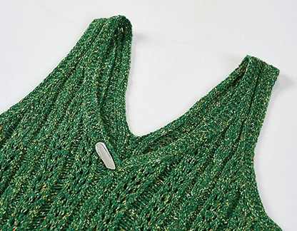 COMME MOI Lv Yan Designer Spring Women's V-Neck Sandwich Color Cutout Knit Dress - NATALIE.