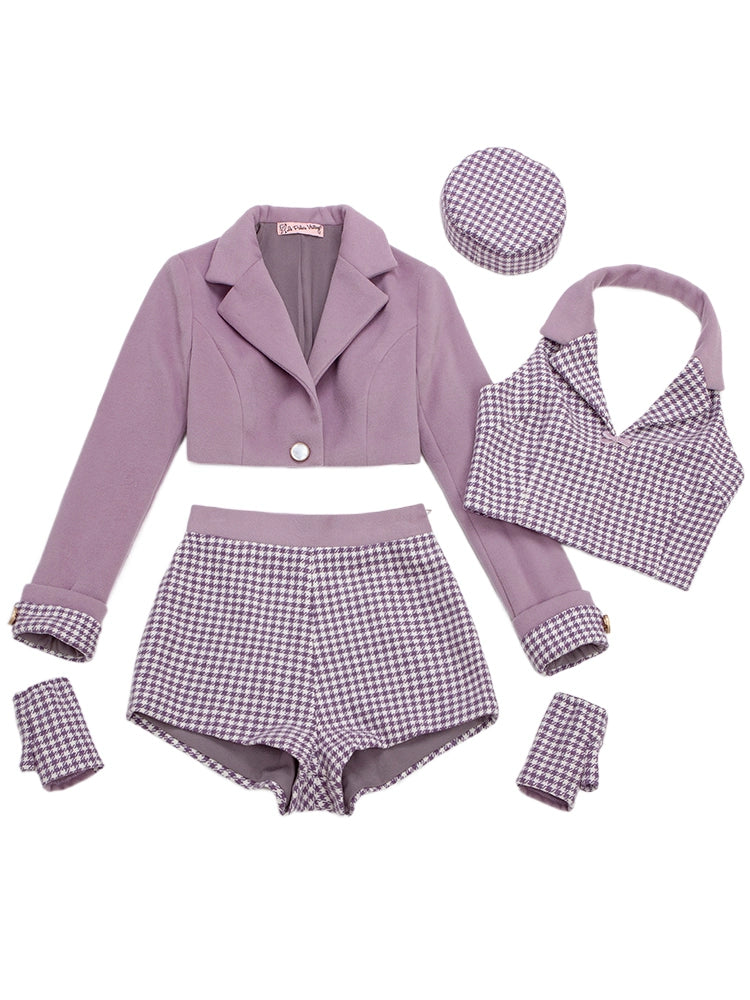 Le Palais Vintage Elegant Taro Purple Woolen Crop Coat Slim Fit Suit - Clove.