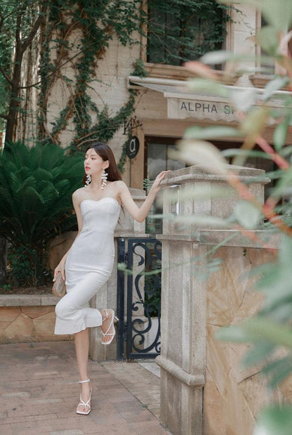 DOLLY Luxury White Simple Off Shoulder Tube Top Slim Fit Hip Hug Banquet Dress-BORA