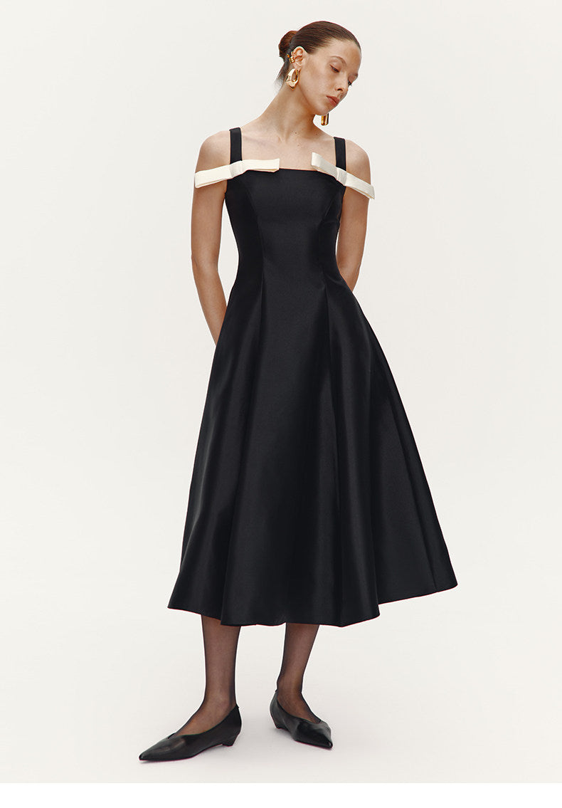 ATELIER MISS LU  Contrasting Bow Splicing Dress Long Skirt - MARTA.
