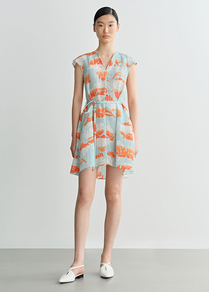 COMME MOI Lv Yan Designer Summer Vacation Print V-Neck Cropped Dress - MIA.