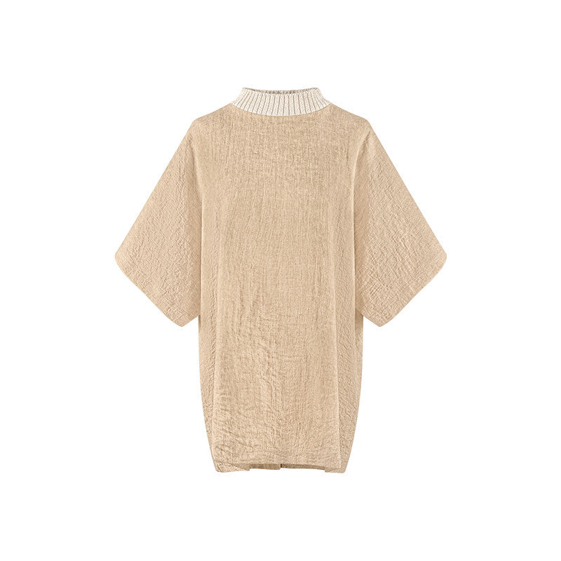 TUYUE One-piece Cut Knit Collar Loose Short Sleeve T-Shirt - BEVERLY.