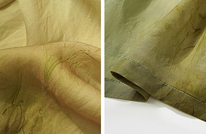 HECO Blended Chiffon Drape A-line High waist Yellow Green Thin Skirt Women - DEPTH.