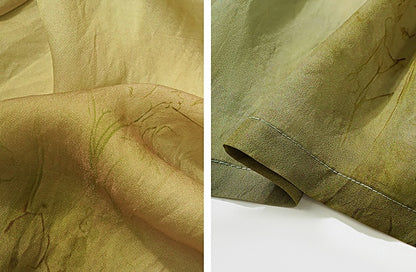 HECO Blended Chiffon Drape A-line High waist Yellow Green Thin Skirt Women - DEPTH.