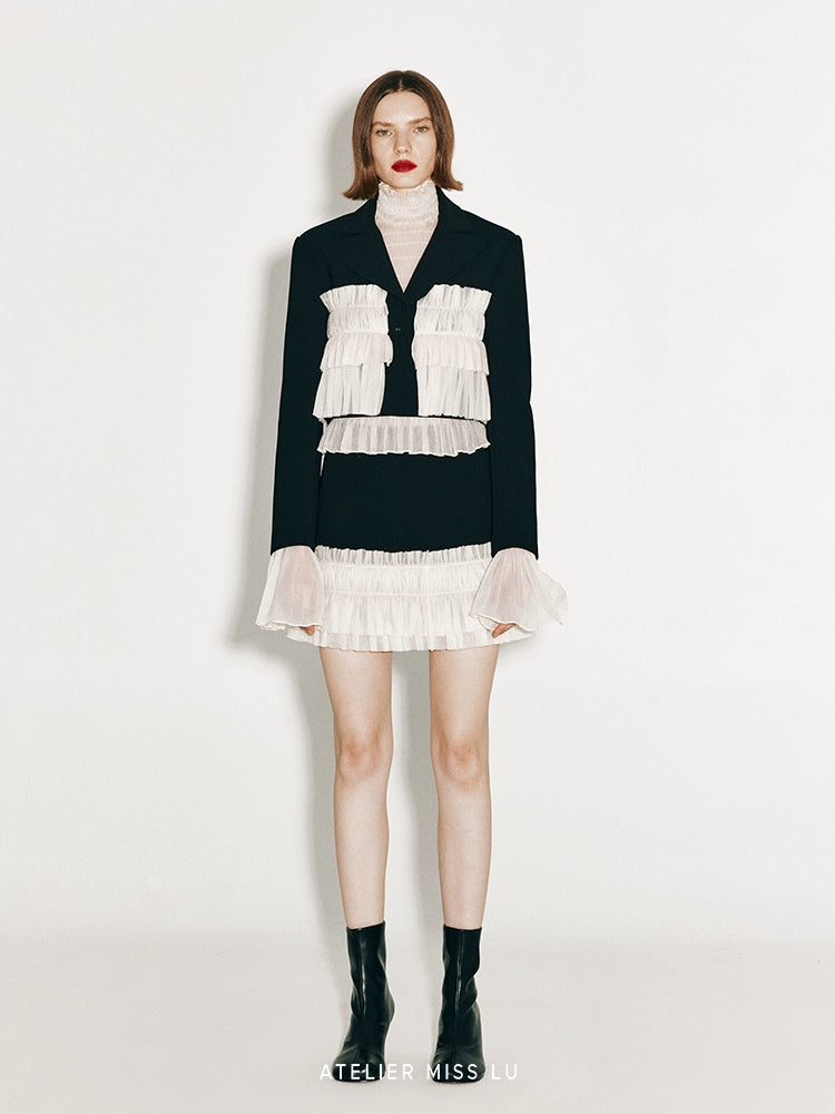 ATELIER MISS LU  multi-layered soft tulle patchwork short coat - PETER.