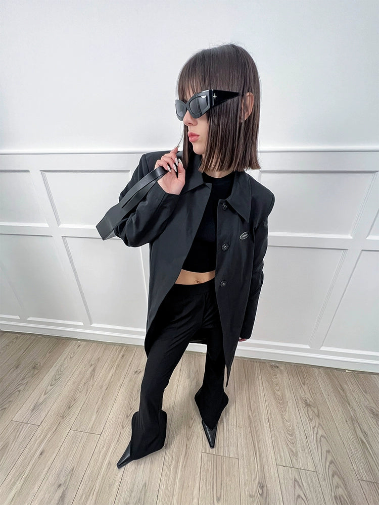 ANNAKIKI black 3D three-dimensional split-sleeve trench coat jacket for women-CONRAD