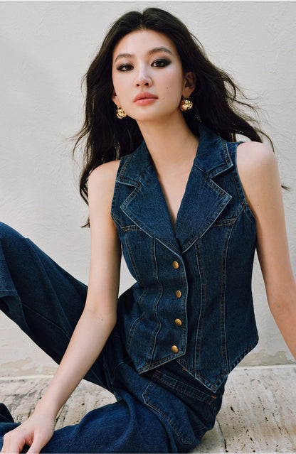 WANGXO | Airy Linen Cotton Blend Retro Denim Vest & Wide-Leg Pants Set  ZARA
