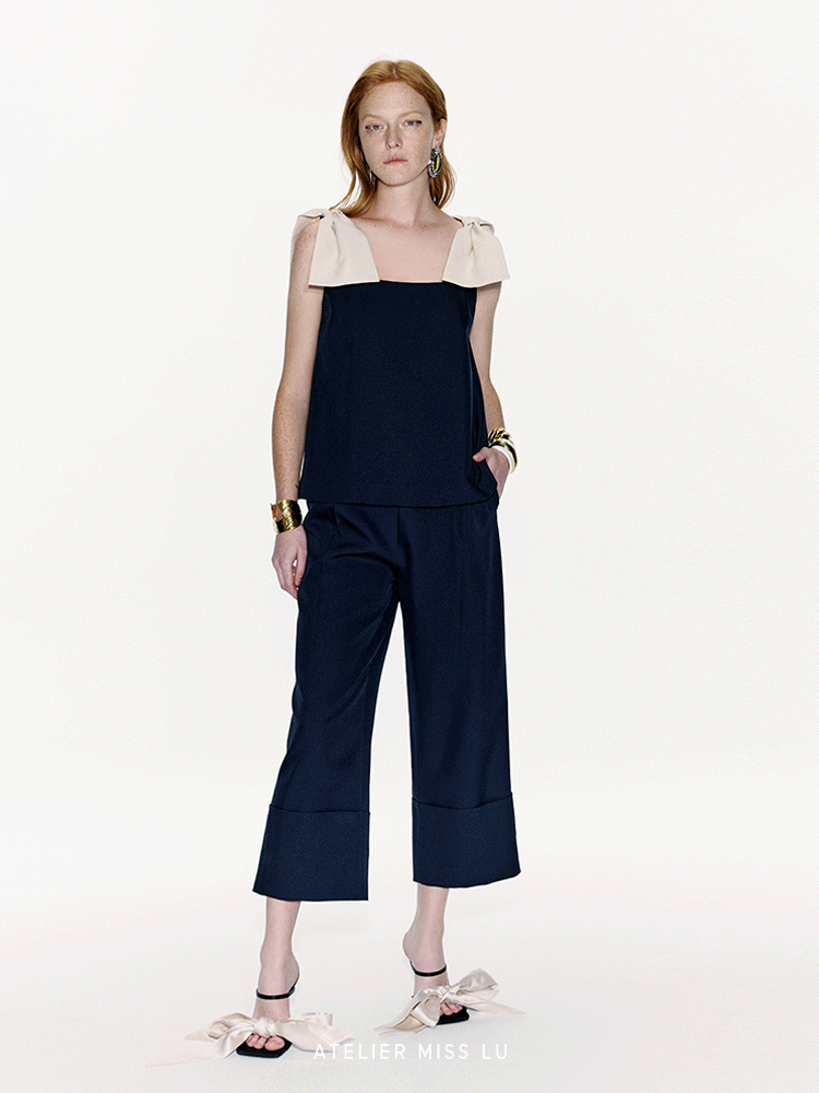 ATELIER MISS LU Spring/Summer Folded Leg Design Straight Cropped Pants - LEWIS.