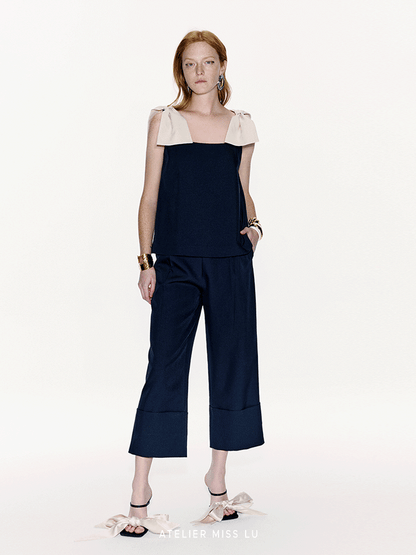 ATELIER MISS LU Spring/Summer Folded Leg Design Straight Cropped Pants - LEWIS.