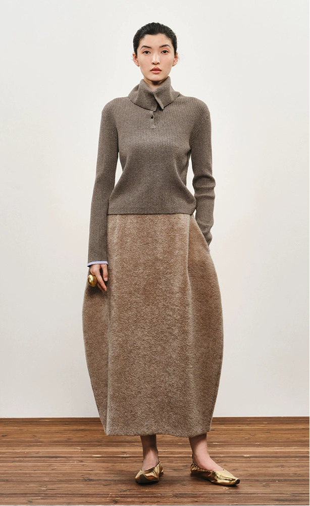 ZHUCHONGYUN Ribbed Wool Knit Long Sleeve Top-TYLER.