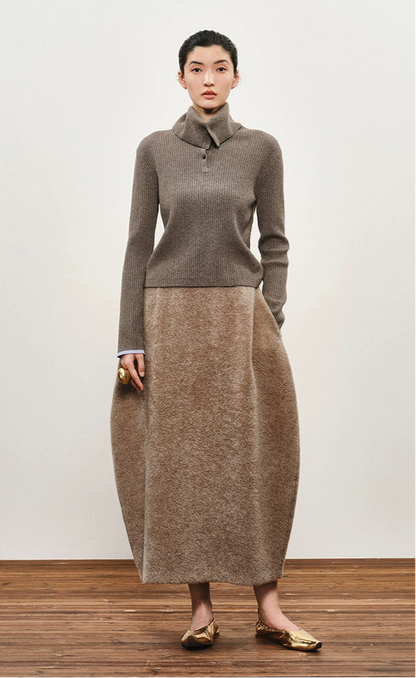 ZHUCHONGYUN Ribbed Wool Knit Long Sleeve Top-TYLER.