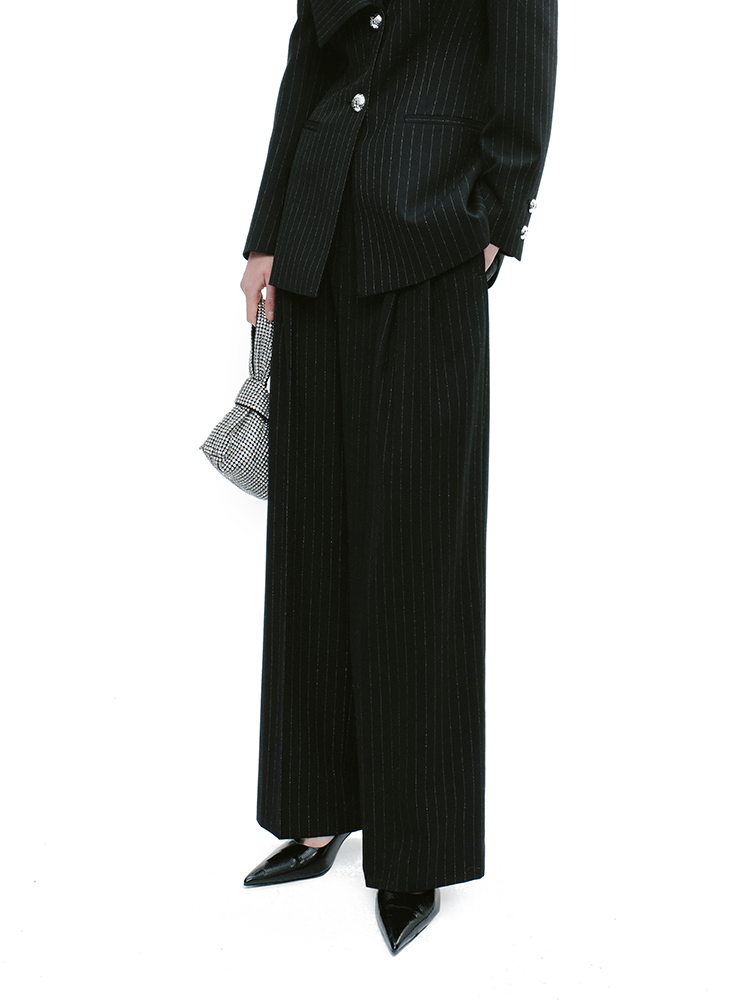 YES BY YESIR  striped denim spliced wide pants - VESSEL.