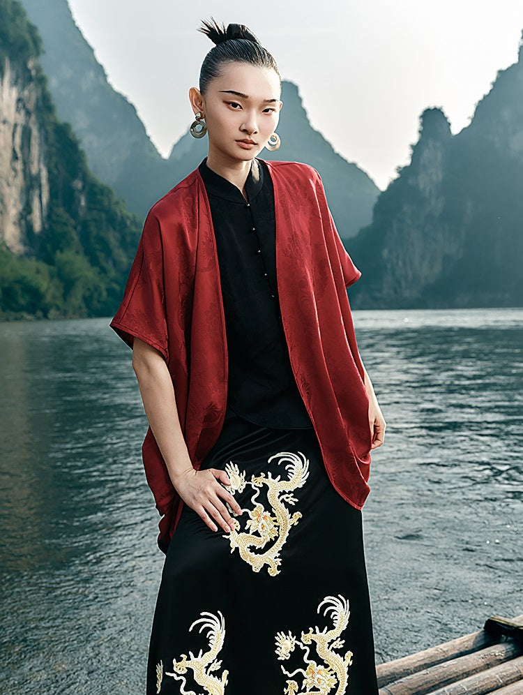 HECO Chinese style loose shirred shawl jacket summer travel sunscreen shirt - SQUAD.