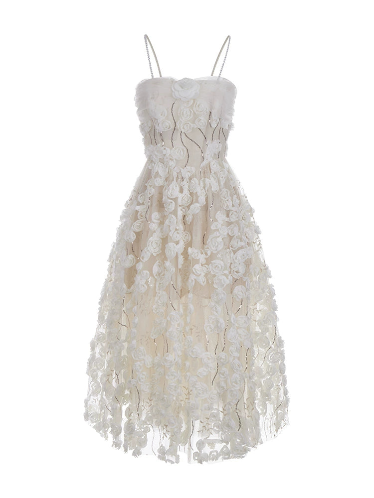 Wardrobes by Chen Luxury White/Beige Sleeveless  Flower Dress-Leah