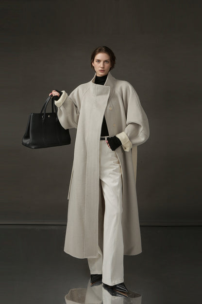 PIAOIN Women's Tweed Jacket Cashmere Long Coat-DAWN