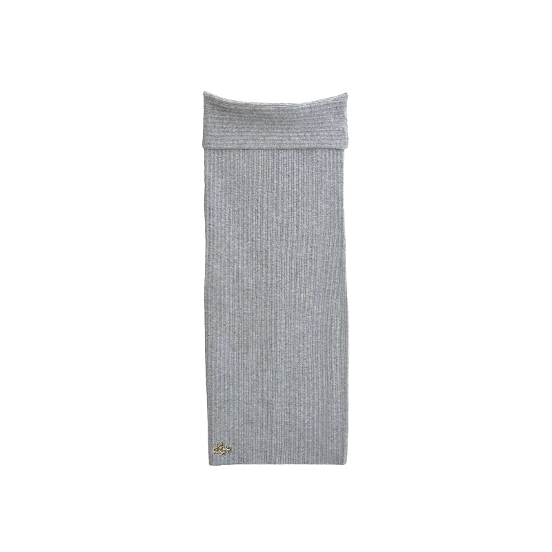 Le Palais Vintage Autumn/Winter Gray Wool Knit Wrap Long Skirt-FERA