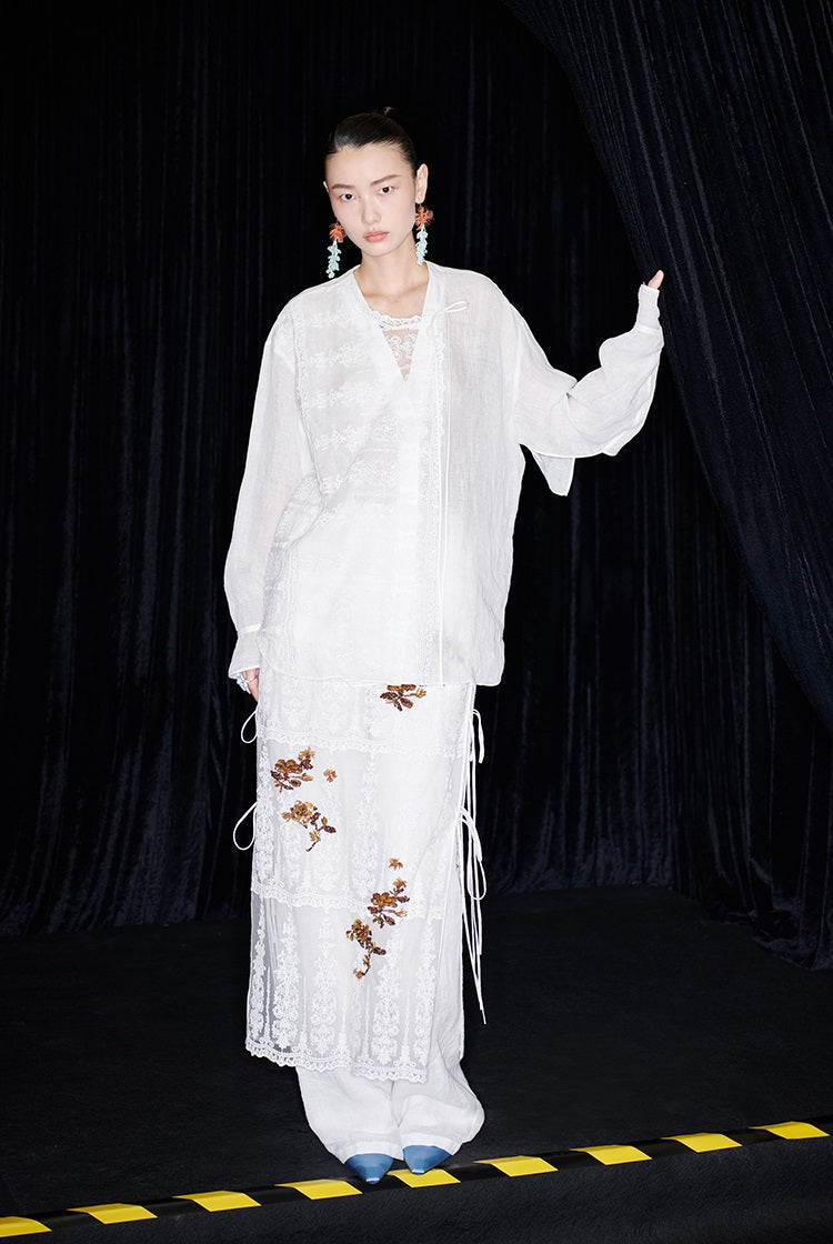 M essential Mackay designer Zen One Linen layered lace-up top - ANTSY.