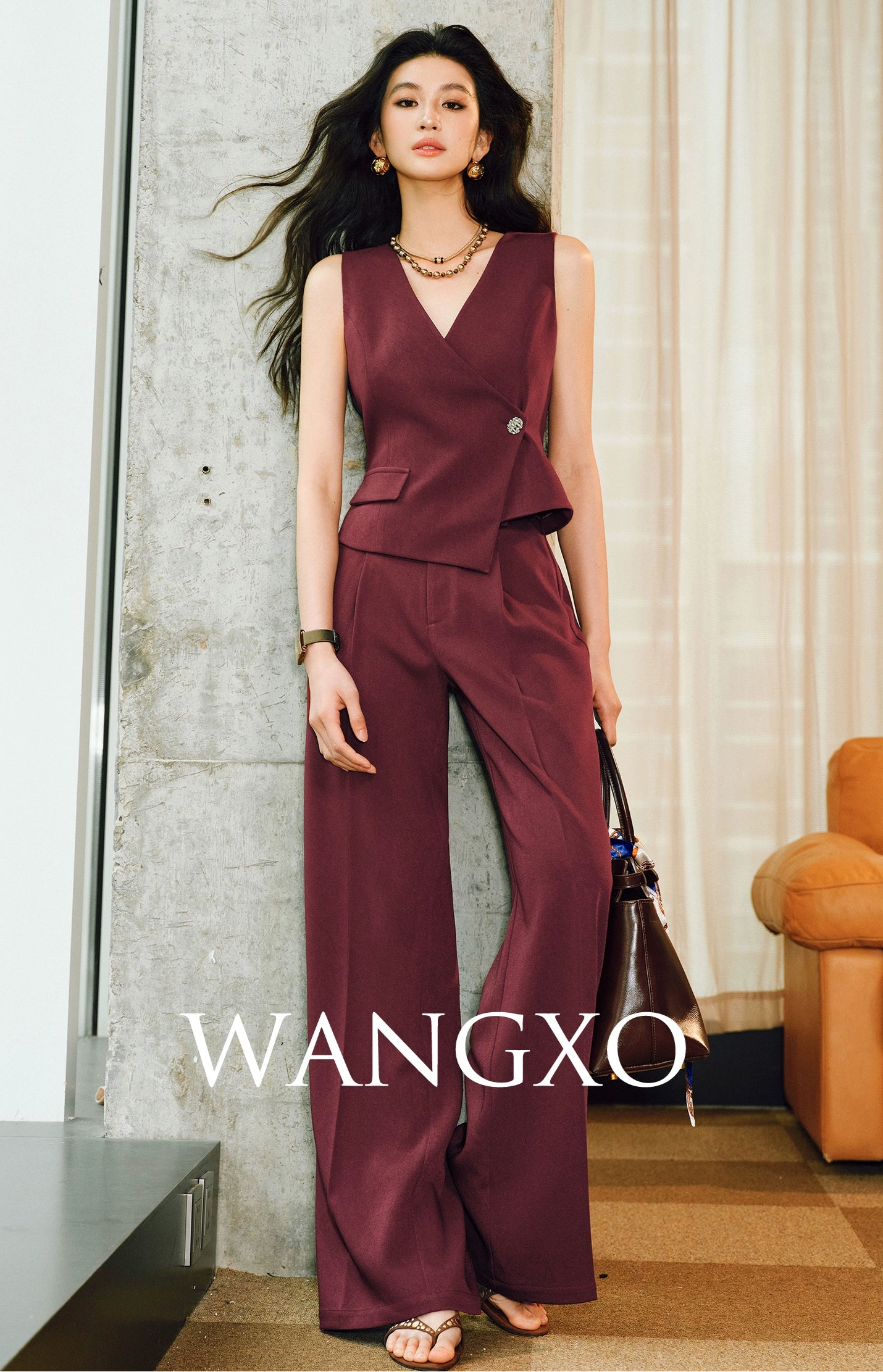 WANGXO | Cool Skin-Friendly Slanted Vest & Single-Pleated Trousers Elegant Suit- VEDA