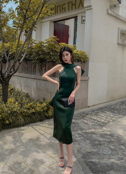 DOLLY Luxury Halter Neck Sleeveless Backless Big Bow Dinner Dress-PELA