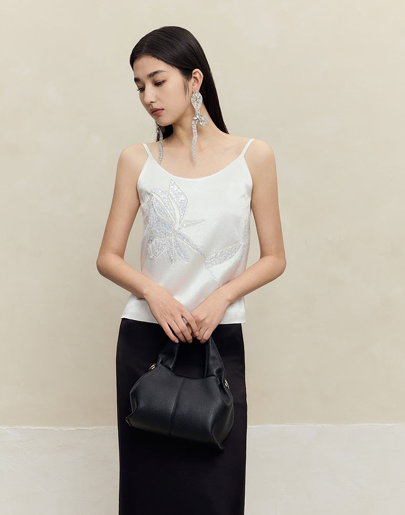 HECO 100% acetate rose embroidered black white camisole - faith.