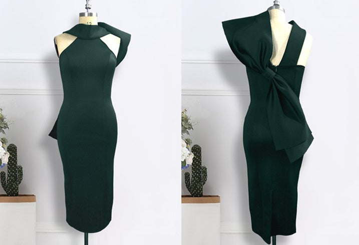 DOLLY Luxury Halter Neck Sleeveless Backless Big Bow Dinner Dress-PELA