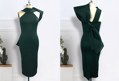 DOLLY Luxury Halter Neck Sleeveless Backless Big Bow Dinner Dress-PELA