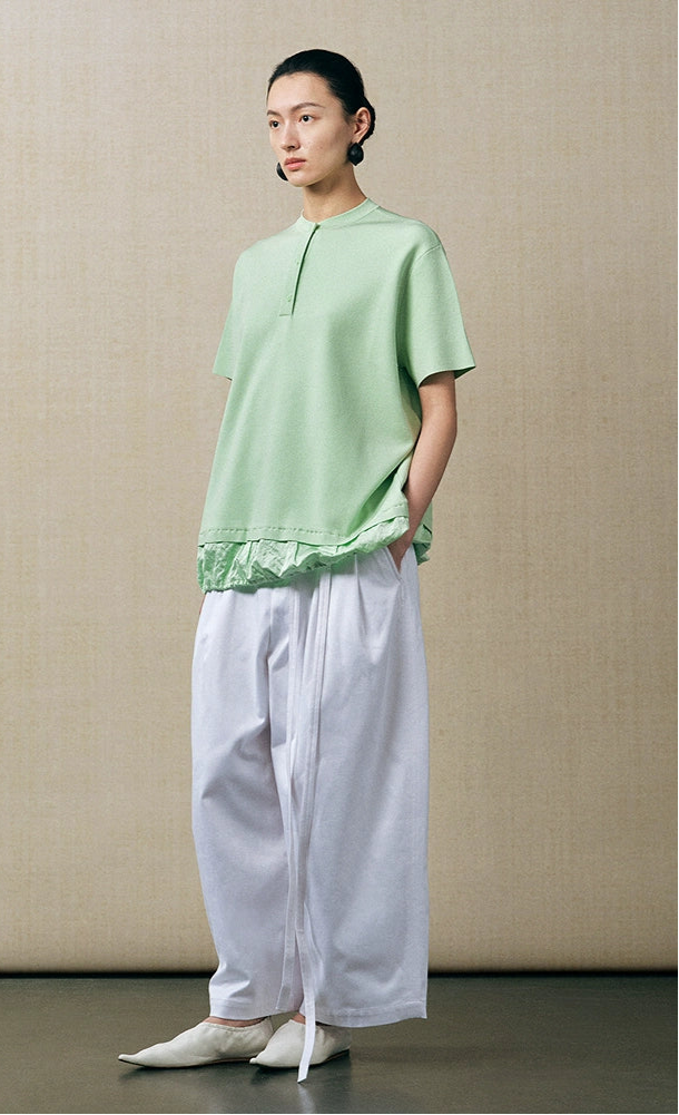 ZHUCHONGYUN collar silk loose top with short sleeves-MASA.
