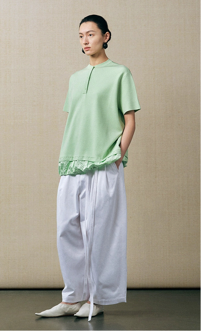 ZHUCHONGYUN collar silk loose top with short sleeves-MASA.