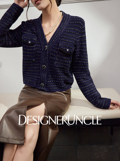 DGU "Ink Room" royal blue knitted sweater small fragrance temperament versatile top - Robert.