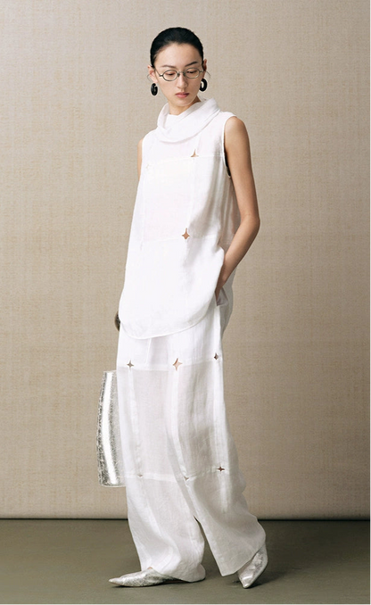 ZHUCHONGYUN new loose turtleneck paneled cut-out sleeveless top--RAMIE.
