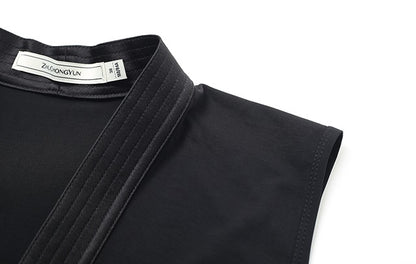 ZHUCHONGYUN Black Stand Up Collar Sleeveless Slim top--SHUN.