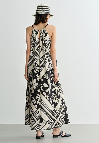 COMME MOI Lu Yan designer's black and white printed shirred dress - OAKLEY.