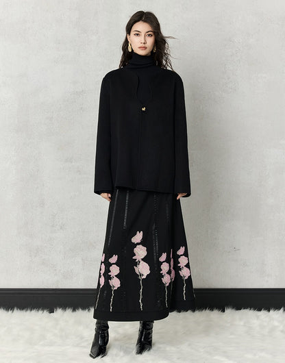 HECO high-density suit embroidered black A-line skirt women - beta.