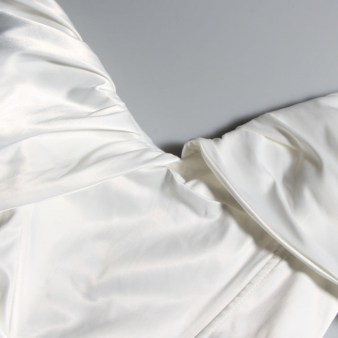 DOLLY Elegant V-Neck Short Sleeve Tube Top Slim Fit Pleated Short Date Dress-LITA