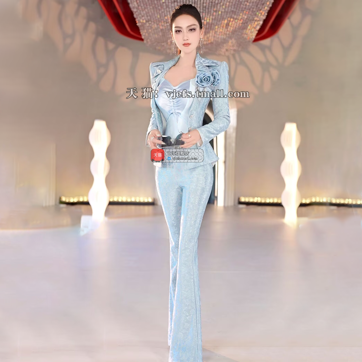 VJE printed small suit jacketbell bottoms three-piece suit set - MARI.