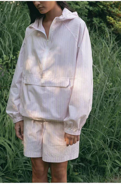 Nothing Written Striped Shirt Women's Summer Niche Loose Hooded Shirt-MYRA.