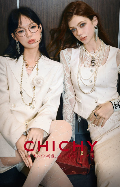 CHICHY mermaid long skirt white waist blazer-LORI