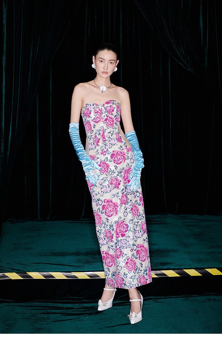 M essential Mackay designer strapless floral sequins Corset pencil skirt set - marcel.