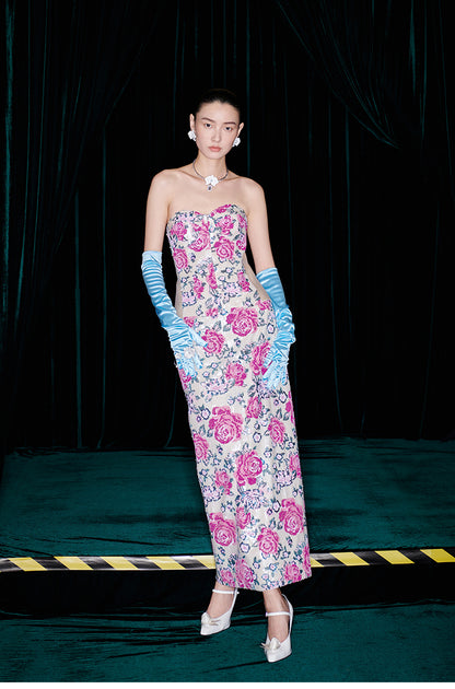 M essential Mackay designer strapless floral sequins Corset pencil skirt set - marcel.