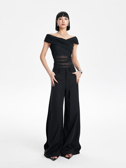 TINYIN heavy work patchwork wide-leg versatile black pants -GASSY